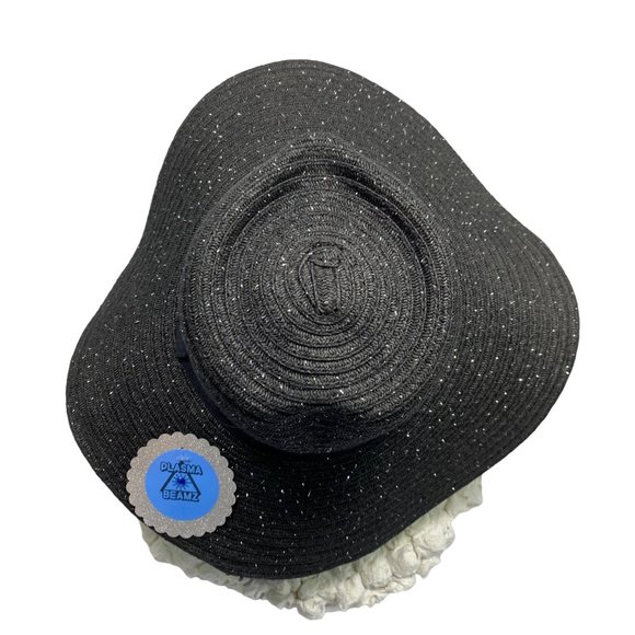 Fair Weather Black Straw Wide Brim Heart Crown Sun Hat - Picture 7 of 12